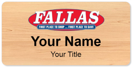 Custom name badges for Fallas Stores
