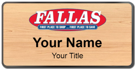 Custom name badges for Fallas Stores