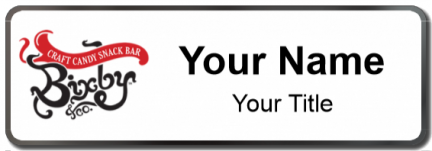 Custom name badges for Bixby Craft Candy Snack Bar