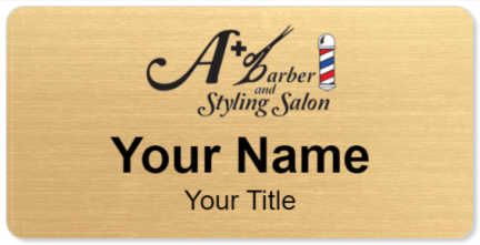 Custom name badges for A Plus Barber and Styling Salon
