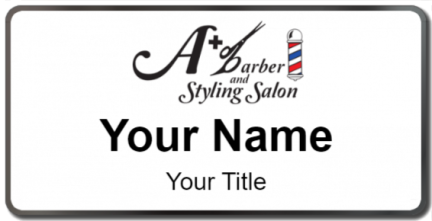 Custom name badges for A Plus Barber and Styling Salon