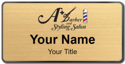 Custom name badges for A Plus Barber and Styling Salon