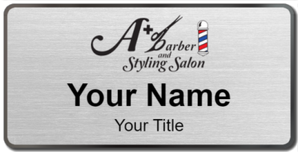 Custom name badges for A Plus Barber and Styling Salon