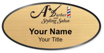 Custom name badges for A Plus Barber and Styling Salon