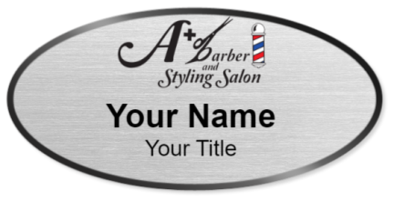 Custom name badges for A Plus Barber and Styling Salon