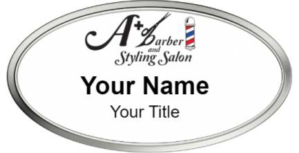 Custom name badges for A Plus Barber and Styling Salon