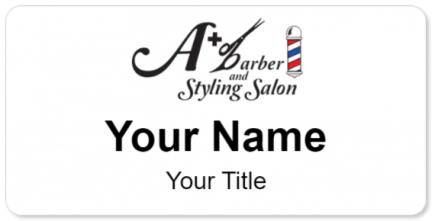 Custom name badges for A Plus Barber and Styling Salon