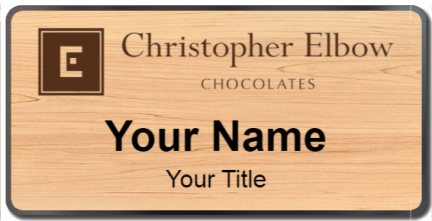 Custom name badges for Christopher Elbow Chocolates