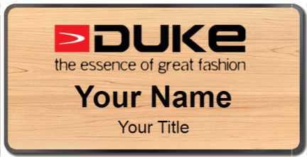 Custom name badges for Duke Fashions