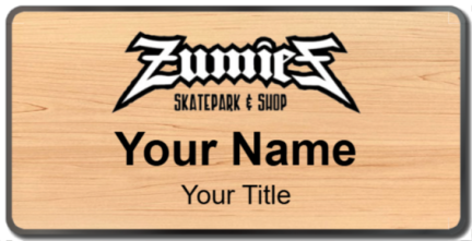 Custom name badges for Zumies Skatepark and Shop