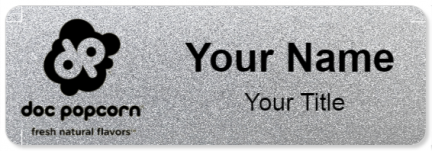 Custom name badges for Doc Popcorn