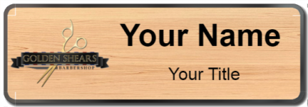 Custom name badges for Golden Shears Barber Shop