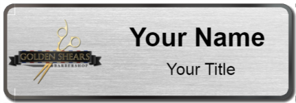 Custom name badges for Golden Shears Barber Shop