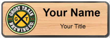 Custom name badges for Ghost Train Brewing
