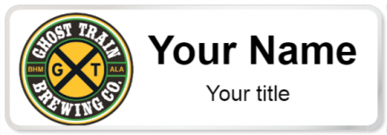 Custom name badges for Ghost Train Brewing