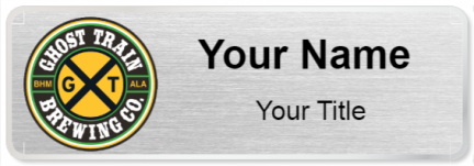 Custom name badges for Ghost Train Brewing