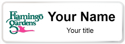 Custom name badges for Flamingo Gardens