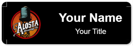 Custom name badges for Alosta Brewing Co