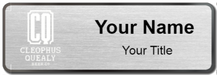 Custom name badges for Cleophus Quealy Beer Company