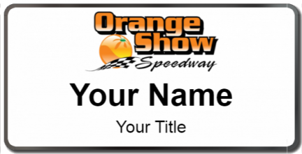 Custom name badges for Orange Show Speedway