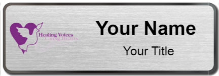 Custom name badges for Healing Voices Caring Hearts