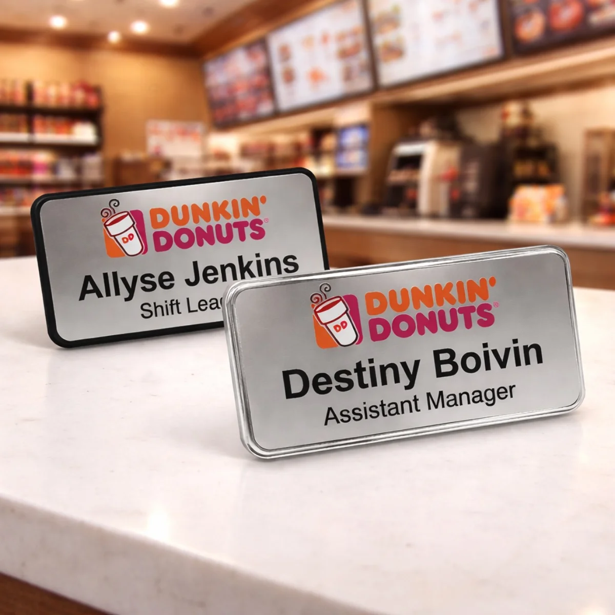 Dunkin Donuts retail team with magnetic name badges