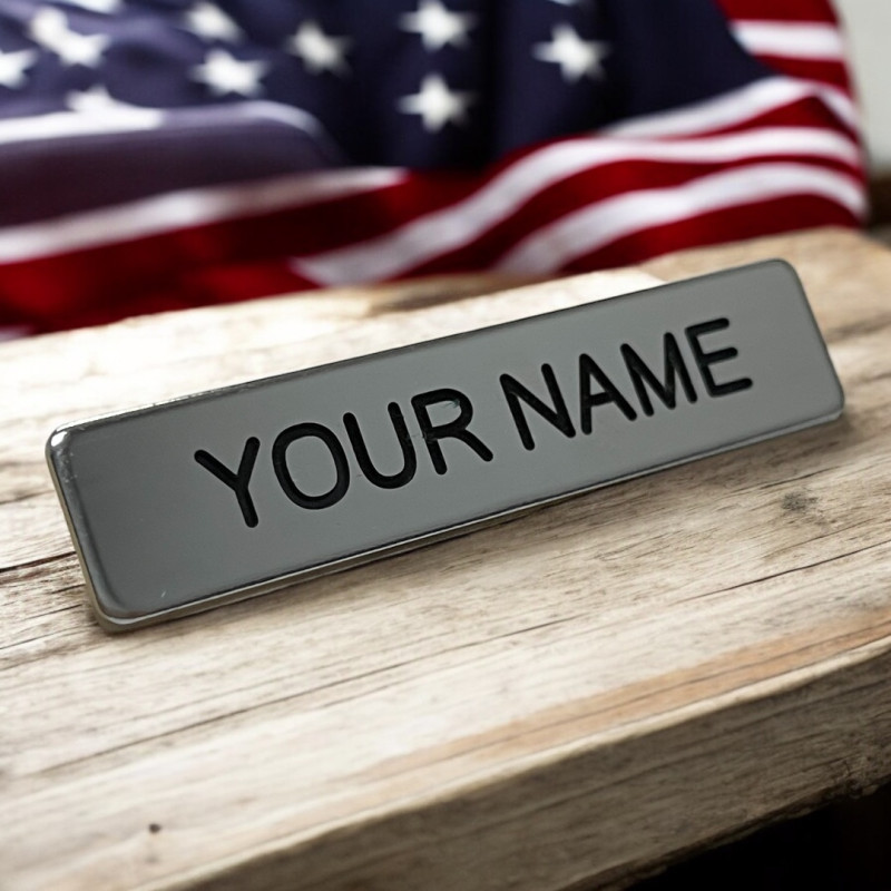 Service Name Tag Simple Cursive Font Silver 1/2 x 2 3/8 Metal Engraved Service Name Tag with Clutch